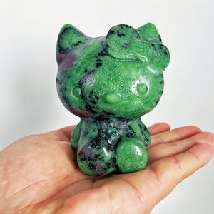 3.7&quot; Ruby Zoisite Crystal Hello Kitty,Xmas Gift,UV Reactive and Hand Carved HK Cat,Hello Kitty gift,Crystal HK Carvings,Home Decor