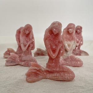 Hand-Carved Pink Opal Mermaid Statue: Nautical Home Decor