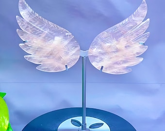 7&quot; Rose Quartz Crystal Angle Wing,Hand carved Wings Of Angel,Crystal Healing,Crystal Healing，Home Decor,Crystal Gifts+free Stand