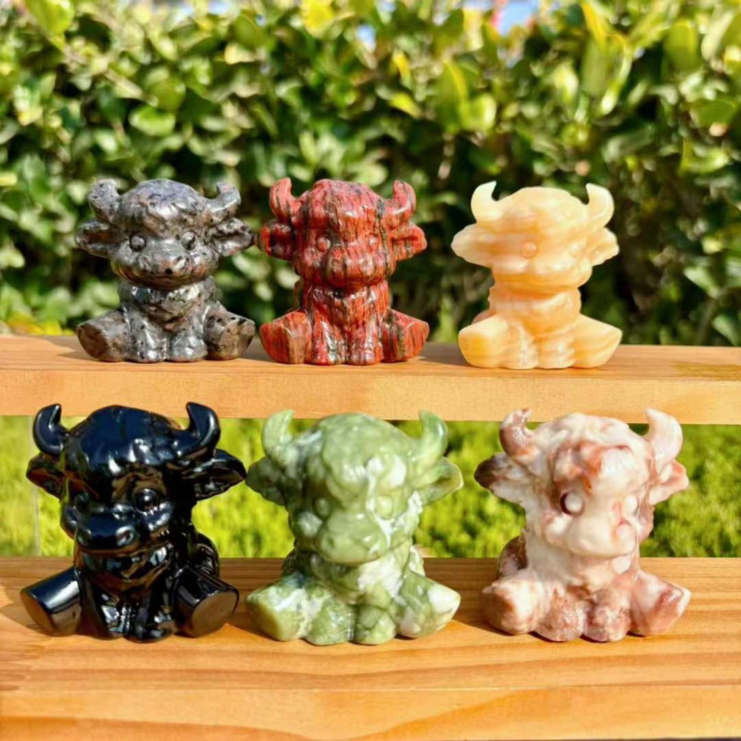 Oxgift Crystal Cow Figurine | Hand Carved Stone Ox Statue | Zodiac Ox Gift ...
