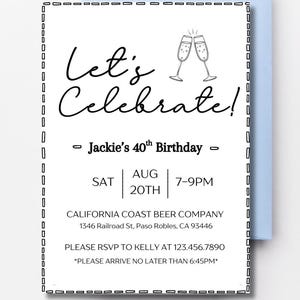 Let&#39;s Celebrate Birthday artyEinladungsvorlage, Überraschungsparty, Geburtstagseinladungsvorlage für Erwachsene - Größe 13x18