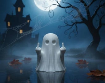 Middle Finger Ghost Figurine | Funny Gothic Halloween Decor | Spooky 3D Printed Desk Toy & Fall Gift
