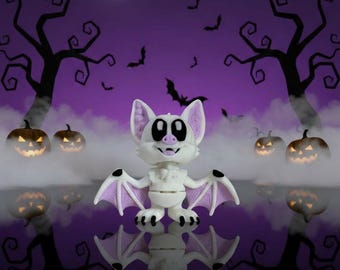 3D Printed White Bat Figurine | Gothic Halloween Decor