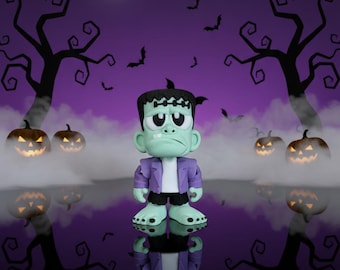Cute Frankenstein Figurine | Teal Green 3D Printed Halloween Decor