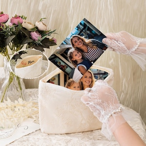 Borsa da sposa regalo per la mamma, borsa con fodera fotografica fatta a mano, pochette personalizzata da donna, regalo di nozze per la madre della sposa, regalo personalizzato