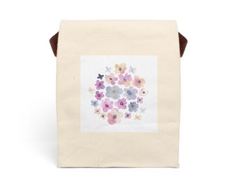 Bolsa de almuerzo de lona con estampado floral en acuarela