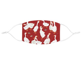 White Geese Pattern Fabric Face Mask | Red Duck Goose Print