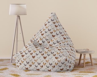 Funda para sillón tipo puf con estampado de gallinas en acuarela / Estampado de animales de granja