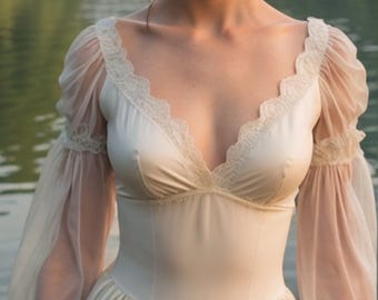 Romantic Medieval Renaissance Gown | Elegant Medeival Vintage Dress with Sheer Sleeves and Ruffled Hem |  Ball Gown for Special Occasions