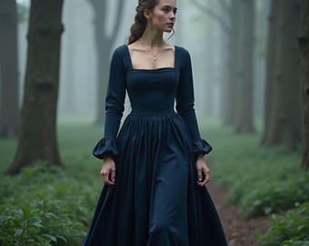 Mystical Old-World Renaissance Dress | Regal Square Neck Gown with Billowing Sleeves | Timeless Fairytale Elegance