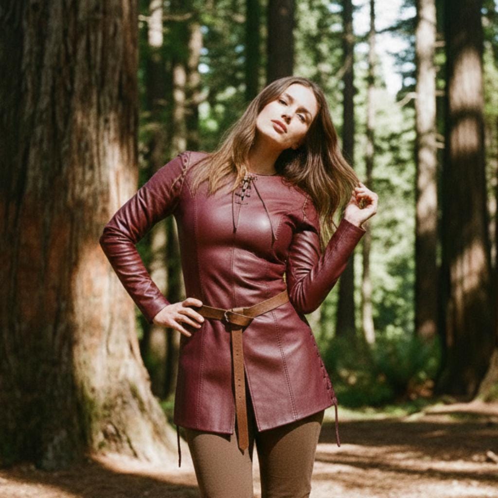 Medieval Belted Leather Tunic Jacket for Women | Premium Leather Long ...