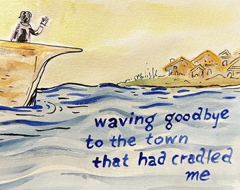 Waving Goodbye (Girl in the Sea lyric watercolor)