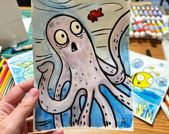 Octopus watercolor illustration (original 5.5" x 8" watercolor and pen and ink on paper)