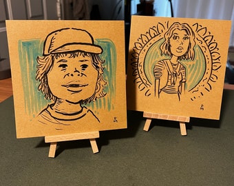 Stranger Things: Dustin and Robin (two small marker illustrations on cardstock)