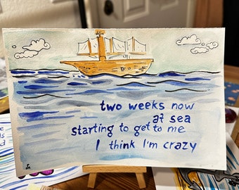 Two Weeks Now at Sea (Girl in the Sea lyric watercolor)