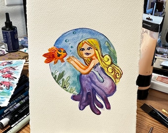 Girl in the Sea original watercolor