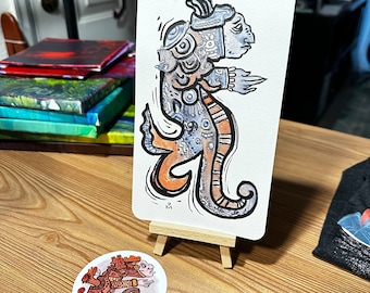 Lightbearer Mayan Snake man watercolor and pen and ink (and sticker)