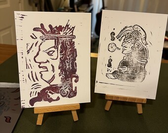 Mayan Block Print set (set of two Mayan-inspired hand-pulled block prints)