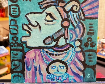 Mayan Shaman Blue (original acrylic painting on canvas panel)