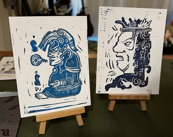 Mayan Block Print set (set of two Mayan-inspired hand-pulled block prints)