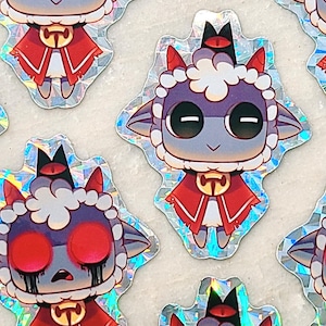 Cult of the Lamb - 2" Holographic Sticker - Pick Happy or Possessed Cute Sheep Deco Seal for Scrapbook and Papercraft - Laptop Decal
