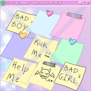 Puede incluir: Un conjunto de seis notas adhesivas de colores con diferentes mensajes escritos en ellas. Las notas est&aacute;n decoradas con corazones y un dibujo de un diablo. Las notas dicen "Bad Boy", "Kick Me", "Help Me", "Bad Girl", y dos notas en blanco.