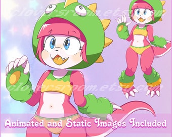 Dino Girl PNG Tuber Model - Full body Animated and Static Included for Twitch or Discord Streamer
