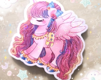 Pink Pony Club LARGE Size Holographic Heart Sparkle Effect - Pegasus Alicorn Winged MLP Kawaii Original Design