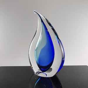 Handcrafted Aqua Blue Blown Glass Sculpture: Award Trophy Statue