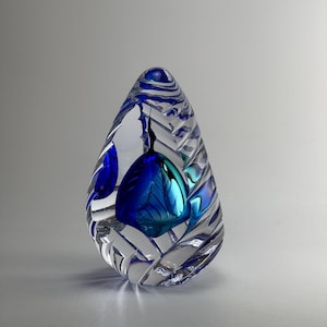 Handmade Art - Blown Glass Droplet Sculpture with Blue Ornament - Unique Decor