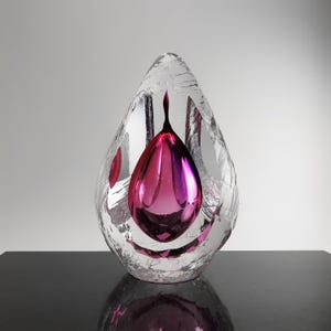 Hand Blown Glass Sculpture: Purple Crackle Finish Drop Decor, 13 cm