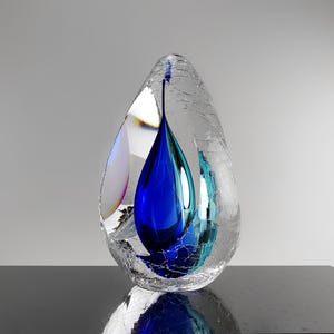Handmade Blown Glass Sculpture: Blue Drop Art Glass Figurine