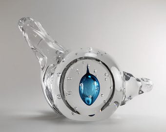 Glass Sculpture for Interior - Handmade Blown Glass Art - Aqua Blue