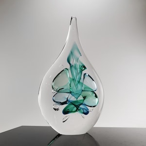 Handcrafted Blown Glass Sculpture: Aqua Blue Drop Art, 7.87&quot;