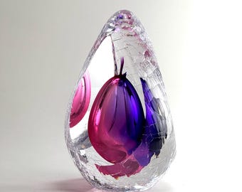 Handmade Glass Drop Sculpture - Violet and Pink Colour - Unique Home Decoration