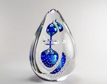Handmade Blown Glass Sculpture - Blue Aqua Bubble Decor - Interior Home Accent Art