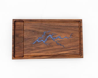 Handmade Walnut Butcher Block with Lightning-Inspired Epoxy Inlay, Juice Groove & Reservoir