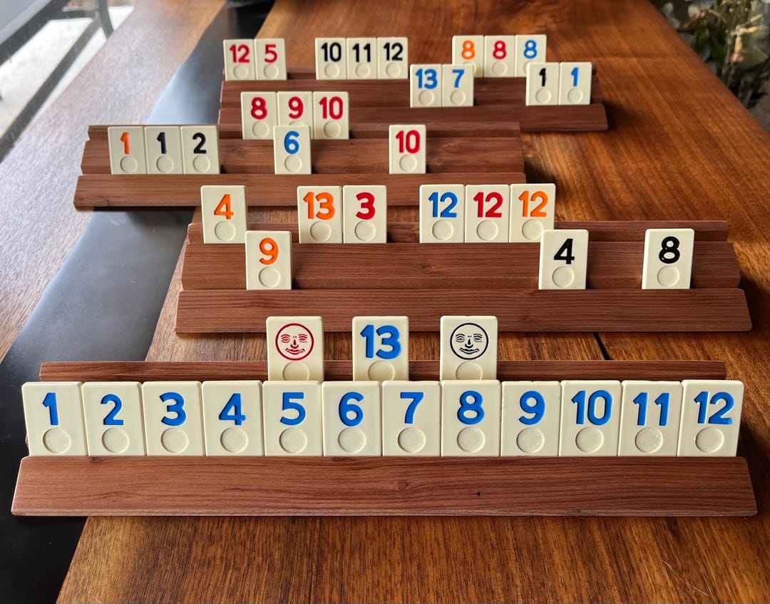 Handmade Rummikub Set Handmade Rummikub Tile Racks: Set of 4 Redwood Game Boards (style II) W ...