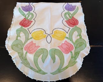 Vintage Beautifully Handmade Tulip Table Runner - Spring Decor - Embroidered / Hand Stitched / Cross Stitch Decor