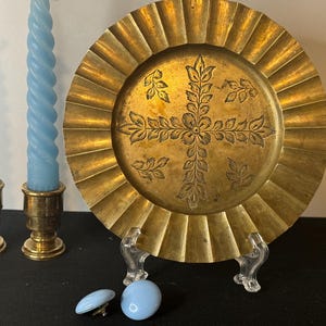 Vintage Brass Ashtray / Trinket Dish - Etched Floral Design & Fluted Edges - Jewelry Dish / Catch-all