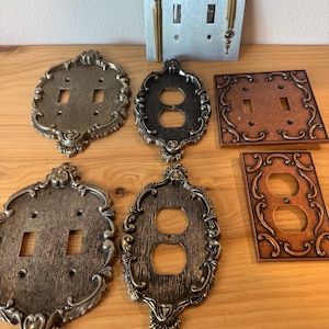 Vintage Dekorativa Strömbrytarplatta & Uttagsskydd - Koppar / Metall - MCM / Art Deco / Cottagecore / Fransk Lantlig / Bondgård