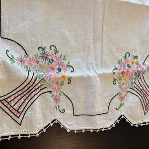 Sweet Cottagecore Table Runner - Vintage Handmade Runner with Embroidered Floral Details - Spring Decor