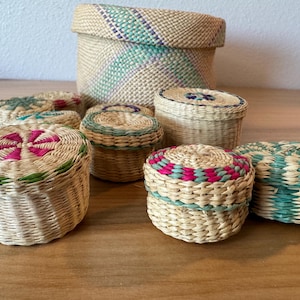 Sweetgrass Basket filled with miniature Native Baskets - Colorful Miniatures