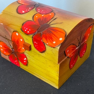Handmade & Painted Wood Trinket Box w/ Butterflies