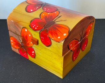 Handmade & Painted Wood Trinket Box w/ Butterflies