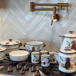 MCM Enamel Percolator - Tea Pot - Enamel Cups - Vintage Ambrosia Georges Briard Enamelware - Retro Vibe - Your Choice