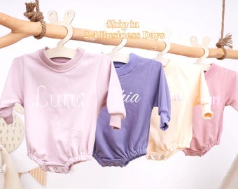 Custom Pink Baby Onesie, Personalized Puff  Romper, Custom Name Romper, Minimalist  baby Bodysuit,Baby Birthday Gift, Baby Shower Gift