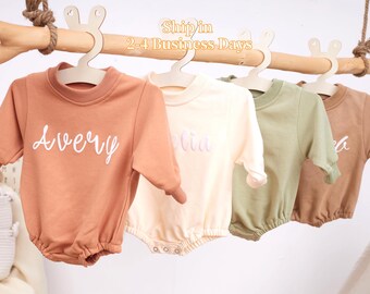 Custom Baby Onesie, Personalized Puff Boy Romper, Custom Name Romper, Minimalist  baby Bodysuit,Baby Birthday Gift, Baby Shower Gift