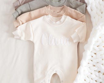 Custom Puff Name Baby Sweatshirt Bodysuit, Personalized Bubble Romper, Baby Shower Gift, Minimalist Baby Birthday, Baby Christmas Gift
