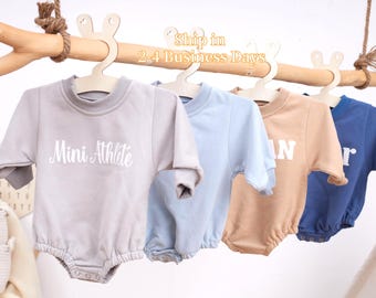 Matching Custom Puff Name Checkered Sweatshirt Bodysuit, Personalized Bubble Romper, Baby Shower Gift, Baby Birthday, Baby Christmas Gift